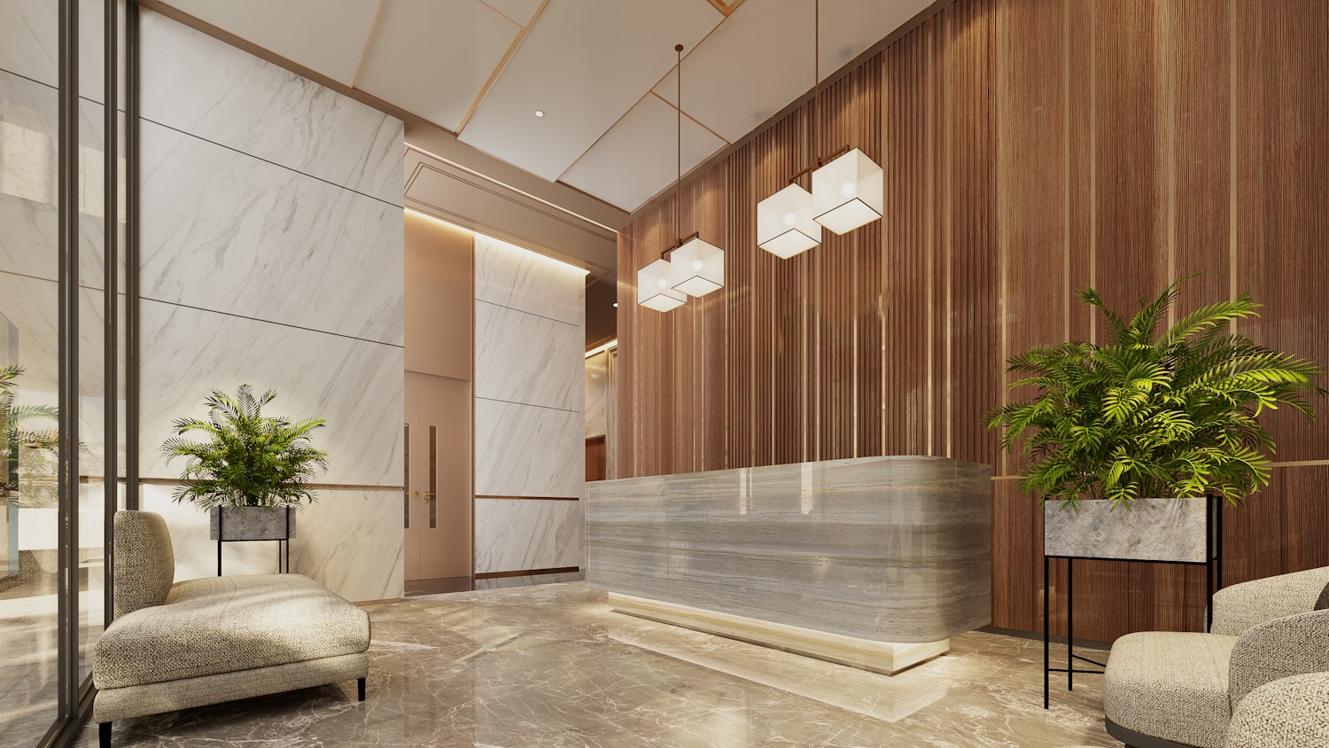 Polished commercial office lobby